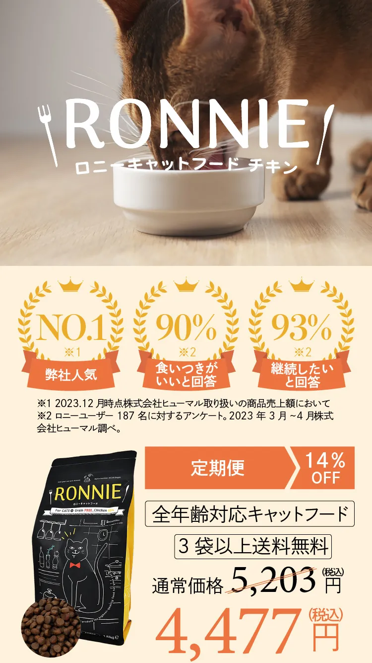ロニーキャットフード チキン 1.8kg（定期コース）-[マッサンペットフーズ]